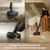 A collage of images showing a vacuum cleaner in action and a woman using it. Produktbild-Vorschau