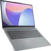 A gray Lenovo IdeaPad laptop is shown from a diagonal angle, open with the screen displaying a colorful abstract image. Produktbild-Vorschau