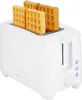 A white toaster with four waffles inside, shown from a diagonal angle. Produktbild-Vorschau