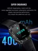 A smartwatch is shown with text highlighting its battery life and features. Produktbild-Vorschau