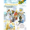 A collection of small, decorated cardboard houses arranged on a snowy surface, with a circular graphic element showing cut-out pieces and instructions. Anteprima dell’immagine prodotto