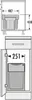 Diagrams showing the dimensions and placement of a kitchen trash can system within a cabinet. Anteprima dell’immagine prodotto