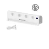 A white heating device with a USB cable and a circular graphic indicating 8 hours of battery life. Produktbild-Vorschau