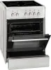A silver freestanding electric cooker with its oven door open. Produktbild-Vorschau