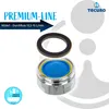 A disassembled faucet aerator with a gasket, set against a white and light gray background with branding and product information. Produktbild-Vorschau