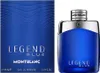 A product shot of Mont Blanc Legend Blue Eau de Parfum for men and its packaging. Voir les images du produit