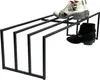 A black metal shoe rack with two pairs of boots on it. Podgląd zdjęcia produktu
