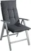A dark gray high-back chair cushion on a silver folding chair, presented against a white background. Produktbild-Vorschau