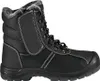 A black work boot with gray fur lining is shown against a white background. Produktbild-Vorschau