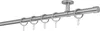 A metal curtain rod with rings, mounted on a white background. Produktbild-Vorschau