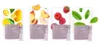 Four product packages with fruit illustrations. Produktbild-Vorschau