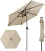 A beige rectangular patio umbrella with solar-powered LED lights and a crank mechanism, shown from multiple angles. Produktbild-Vorschau