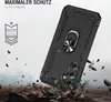 A black phone case with a ring holder is shown falling and impacting debris, suggesting durability and protection. Produktbild-Vorschau
