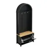 A black and wood hall tree with hooks and a shoe rack. Produktbild-Vorschau