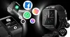A collage of smartwatch images and social media app icons, presented against a dark, smoky background. Produktbild-Vorschau
