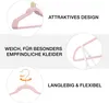 Collage of images showcasing pink velvet hangers, highlighting their design, softness, and durability. Produktbild-Vorschau