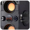 Close-up of a black Bluetooth speaker with orange speaker cones and various controls and ports visible. Náhled obrázku produktu