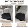 A split image showing two ways to use a car seat cushion: as a seat cushion to improve driving visibility and as a lumbar pillow for back support. Produktbild-Vorschau
