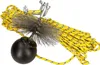 A chimney cleaning tool with a yellow rope, a black weight, and a brush. Produktbild-Vorschau