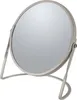 A silver makeup mirror with a stand on a white background. Produktbild-Vorschau