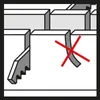 Diagram showing a saw blade with a red cross over a bent blade. Voir les images du produit