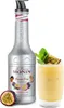 A bottle of Monin Passion Fruit syrup and a glass of passion fruit smoothie. Voir les images du produit