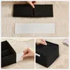 Collage showing steps for assembling and using a black fabric storage box. Produktbild-Vorschau