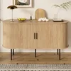 A modern wooden sideboard with decorative items on top, placed on a wooden floor with a rug. Anteprima dell’immagine prodotto
