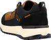 A close-up, rear-side view of a brown and black sneaker with a cream-colored sole. Voir les images du produit