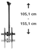 A black ceiling TV mount is shown with measurement indicators. Produktbild-Vorschau