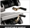 Close-up views of an adjustable handle for a machine, with one view showing the handle detached and the other showing it attached to a table. Produktbild-Vorschau