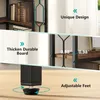 Collage of images showing details of a bookshelf, including its unique design, thick boards, and adjustable feet. Náhled obrázku produktu