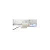 A beige handheld garment steamer is shown with a neatly folded blue shirt. Produktbild-Vorschau