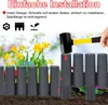 A person is using a hammer to install a garden fence post into the ground, with flowers in the background. Voir les images du produit