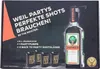 A Jägermeister gift set box containing a bottle of Jägermeister, a pump dispenser, and four shot glasses. Produktbild-Vorschau