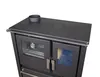 A close-up view of a black wood-burning stove. Produktbild-Vorschau