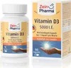 A bottle of Vitamin D3 capsules and its packaging are displayed side-by-side against a white and light gray background. Produktbild-Vorschau