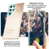 A collage of images showcasing a glittery phone case and people celebrating with confetti. Produktbild-Vorschau