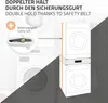 Illustration showing a washing machine and dryer stacked, with a close-up of a safety belt. Podgląd zdjęcia produktu