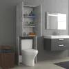 A modern bathroom with a toilet, a cabinet, and a vanity with a mirror. Produktbild-Vorschau