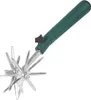 A gardening tool with a green handle and a silver rotating head with multiple prongs. Anteprima dell’immagine prodotto