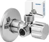 A chrome-plated angle valve with a decorative knob and a box in the background. Produktbild-Vorschau