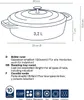 Diagram of a round casserole dish with dimensions and multilingual product descriptions. Náhled obrázku produktu