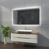 A modern bathroom vanity with a sink and a large LED-lit mirror above it. Produktbild-Vorschau