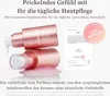 Two pink serum bottles are displayed with a document and a circular graphic overlay. Produktbild-Vorschau