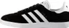 A side view of a black Adidas Gazelle sneaker with white stripes and sole. Produktbild-Vorschau