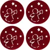 Four red circular coasters with white angel and star cutouts arranged in a 2x2 grid on a white background. Produktbild-Vorschau
