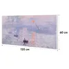 A painting of a harbor at sunrise with boats in the water, with dimensions indicated. Produktbild-Vorschau