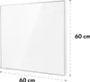 A white infrared heater mounted on a wall, with dimensions indicated. Voir les images du produit