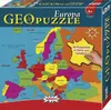 The image shows the box of a GeoPuzzle of Europe. The box features a colorful map of Europe with country borders and names. A child's hand is shown placing a puzzle piece shaped like France onto the map. Produktbild-Vorschau